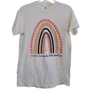 Tultex Tee Shirt Size S We Love Because He First Loved Us Cream